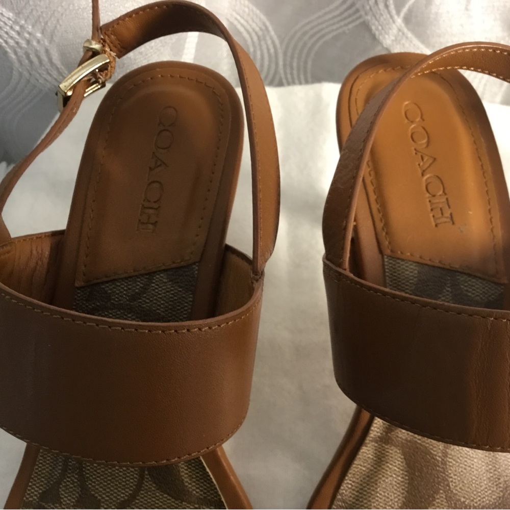 Coach Tan Leather Logo-Inset Sandals - Picture 3 of 10